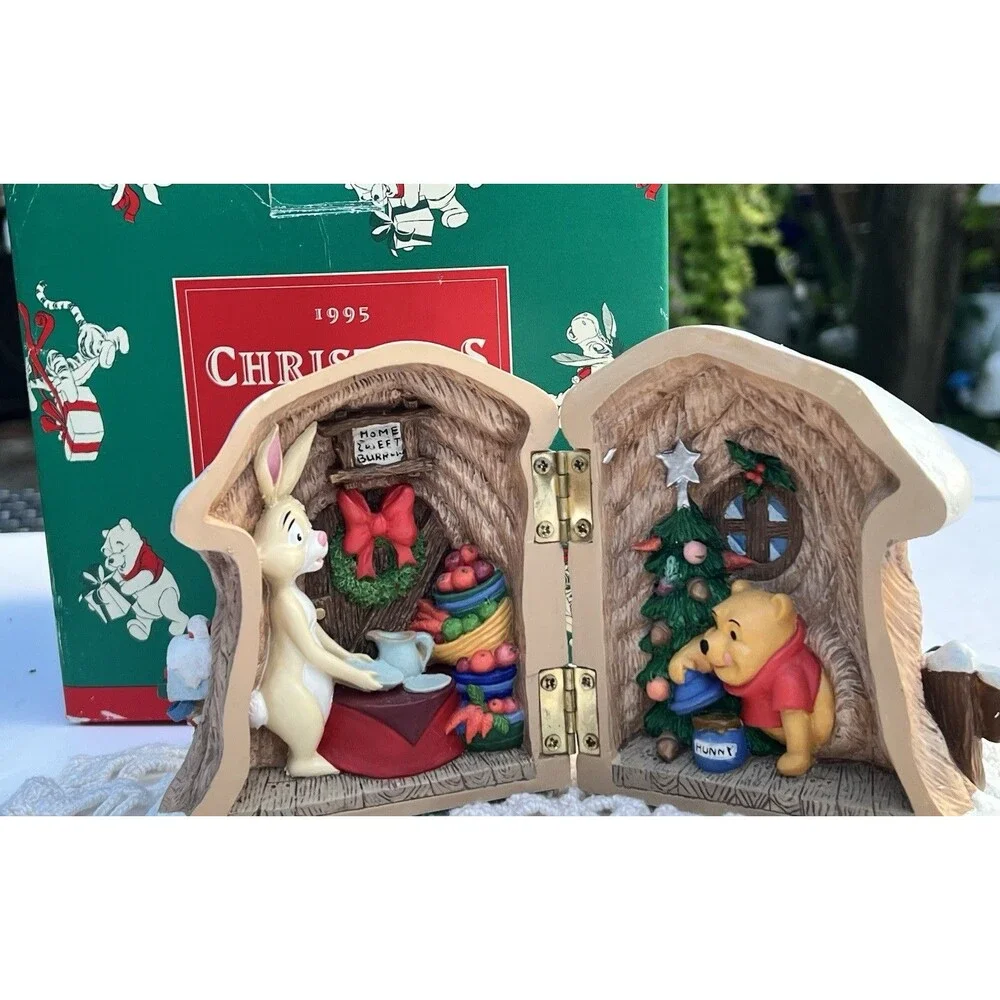 Vintage Disney Christmas At Our House Winnie Pooh Rabbit Piglet Hinged Tree 1995